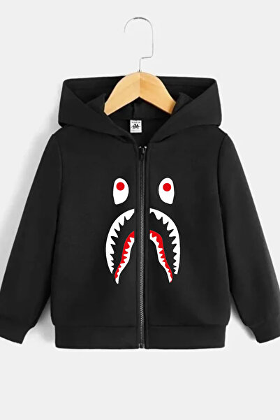 NoVibe Cardigan/Jachetă cu fermoar imprimat cu caracter negru unisex pentru c...