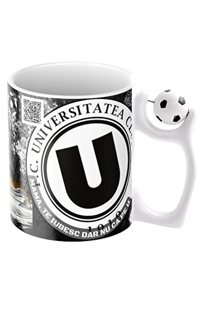CADOU Cană personalizată - fotbal U Cluj, cod QR pentru imn, minge de fotbal, suporter, albă, ceramică, 330