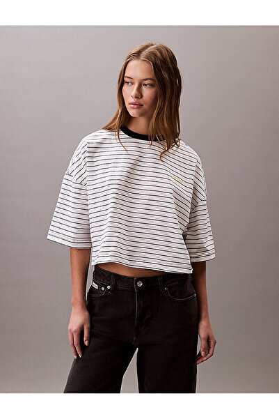 Calvin Klein Women's Cropped Stripe Boxy T-Shirt
