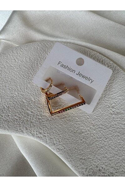 H&S AKSESUAR Altın Kaplama Renkli Zirkon Işleme 3 Lı Küpe Set