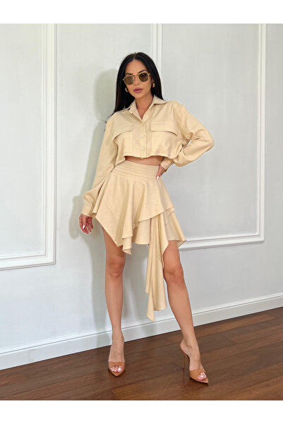 CC STORE HANNA elegant two-piece set, shirt and asymmetrical skirt with ruffles