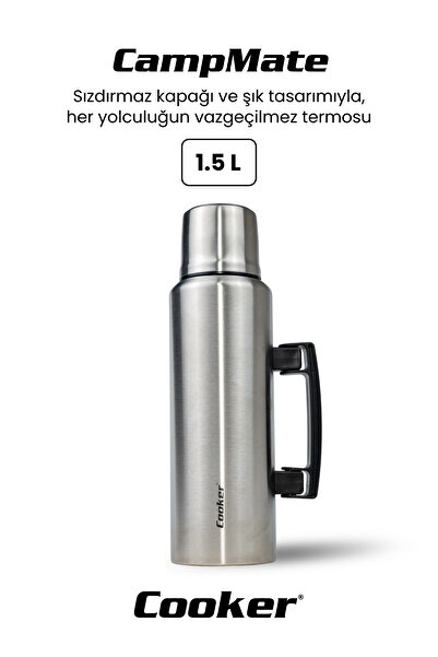 Cooker CKR2084 1.5 Litre Çift Katlı Termos Gümüş 24 Saat Sıcak, 48 Saat Soğuk, 72 Saat Buzlu Kamp Seyahat