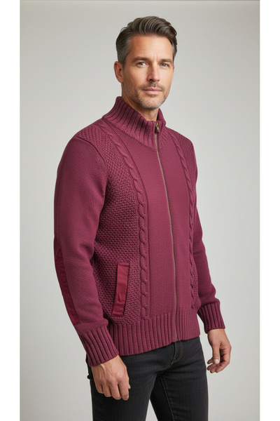 Digz fashion كارديجان تريكو مصنوع من القطن بنسبة 100% باللون الأحمر الداكن مع...