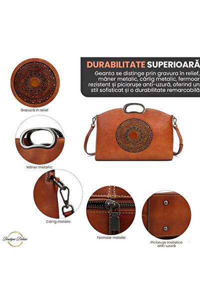 TopToday by C&S Elegant Women's Leather Handbag, Boutique Deluxe, Relief Totem Design, Fixed Handles, Adjust