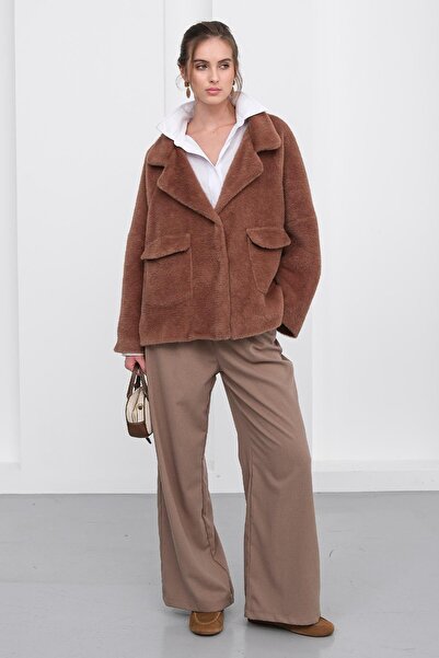 Olcay Angora Look Casual Jacket Brown 8279