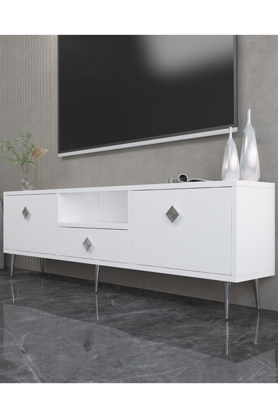 DEMONTE DECOR 1308DROPDD-1 TV SEHPASI BEYAZ-GÜMÜŞ KULP