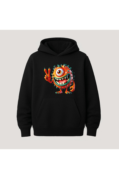 SVART WEAR Hanorac cu glugă din bumbac, cu imprimeu Monștri, cu buzunar cangu...