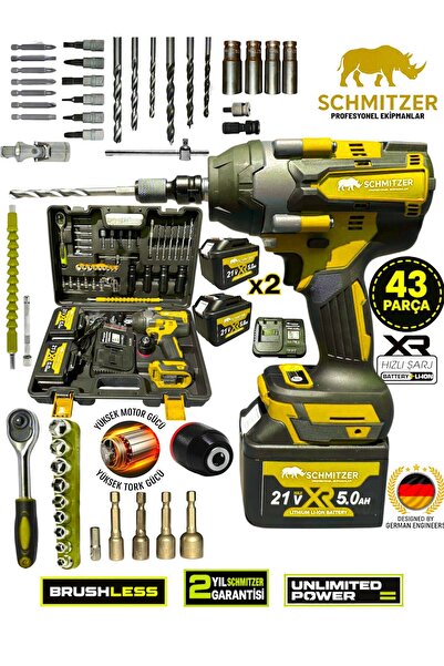 SCHMITZER Orjinal 21V 15 pilli Çift Akülü Kömürsüz Darbeli Vidalama 650 Nm Torklu Somun Sıkma Sökme Matkap