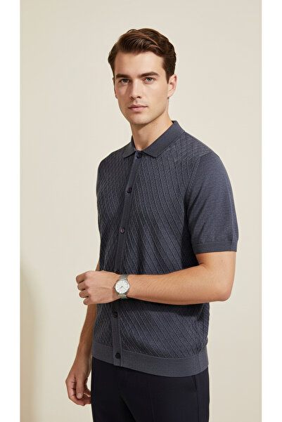Digz fashion %100 Cotton Koyu Mavi Kısa Kol Triko Gömlek