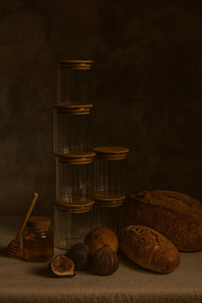 ZURİ DESİGN Airtight 6-Piece Striped Glass Breakfast Vacuum Lid Jar Set - 610 ml