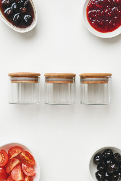 ZURİ DESİGN Airtight 3-Piece Striped Glass Breakfast Vacuum Lid Jar Set - 365 ml