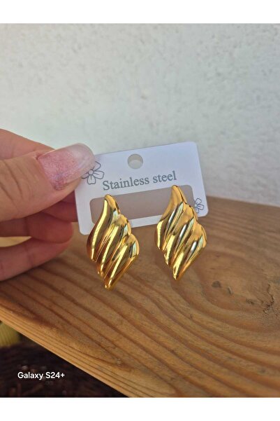 Pinkimaj Steel Earrings Shiny Gold Baguette Sliced Model Style Earrings