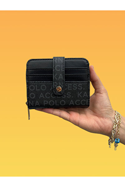 shiny ever Small Size Black Gray Women's Leather Wallet Card Holder