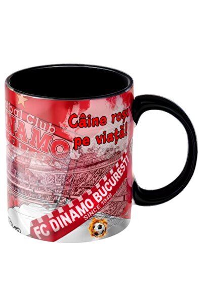 T&M Personalizare Cană personalizată - Dinamo București, Fan Fotbal, Ceramică Neagră, 330 ml