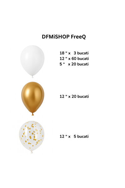 DFMiSHOP FreeQ Set Baloane Decorative, Alb, Auriu, Transparent in interior confetti aurii, DFMiSHOP FreeQⓇ PD0032