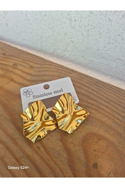 Pinkimaj Square Model Steel Earrings Gold Color Style Model