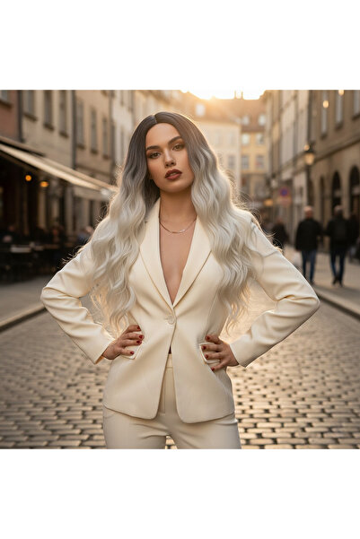 ALVERA COLLECTION Fiber Sen Long Water Wave Wig / Light Black / Platinum Ombre