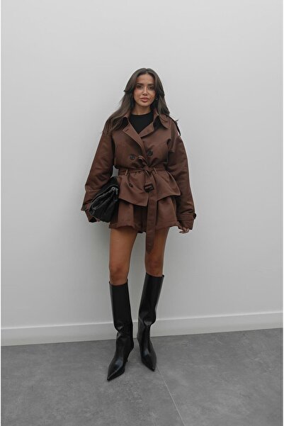 Havoş Barna Ella trench kabát öves rövidnadrág szett