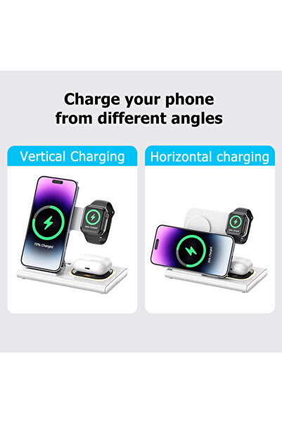 VALA Încărcător wireless QI 4în1, încărcare rapidă 15W, iOS Android, compatibil ceas inteligent Samsung