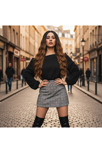 Ethab Ticaret شعر مستعار طويل من الألياف بتموجات مائية / أسود / كراميل أومبري