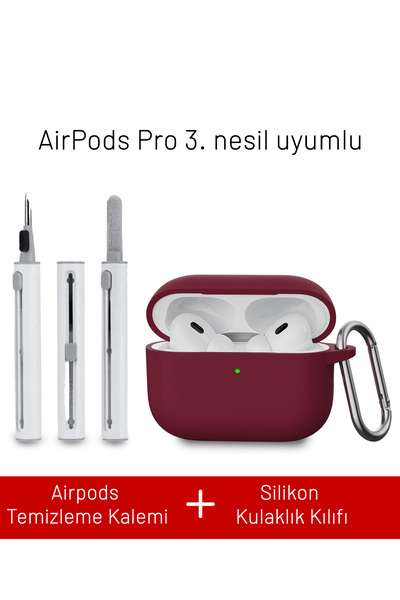 Nezih Case Airpods Pro 3. Nesil Uyumlu Dayanıklı Askı Aparatlı Silikon Kılıf ve Elektronik Temizleme Kalemi