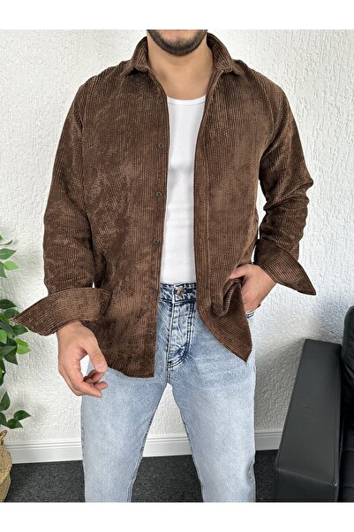 tetramoda Men's Regular Long Sleeve Velvet Shirt