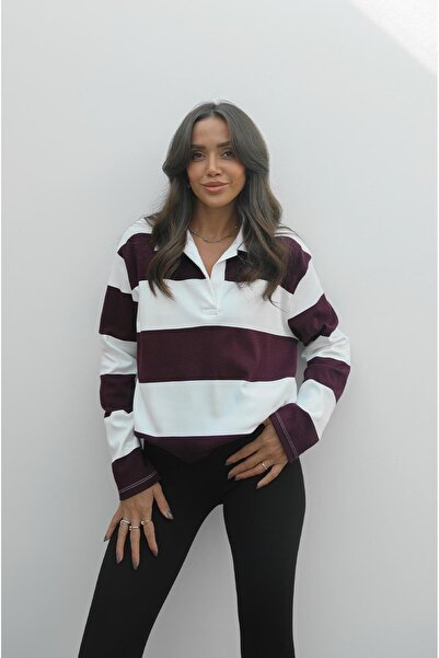 Havoş Φούτερ με χοντρές ρίγες σε μπορντό χρώμα