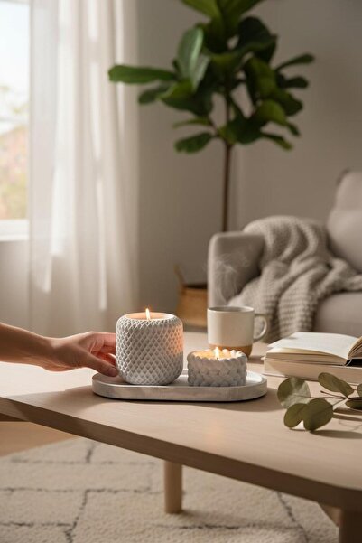 Genel Markalar Vanilya Kokulu Palm Wax Kavanoz Mum ve Dekoratif Tealight Mumluk ve Tabak – Elmas Kesim Tasarım, Veg