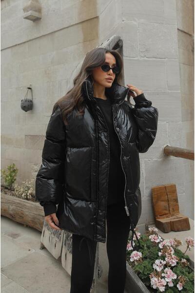 Havoş Černá nafukovací bunda se zapínáním na zip a patentky