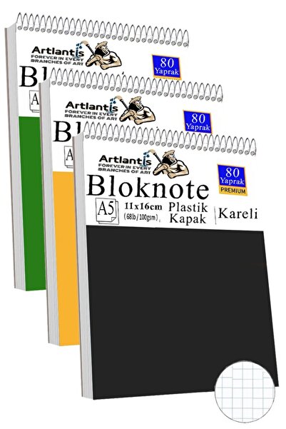 Artlantis Telli Masaüstü Not Defteri Kareli A5 Orta Boy 3 Adet Masa Üstü Plas...
