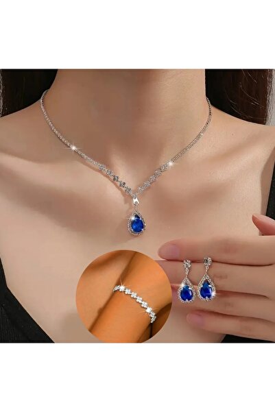 Mihra Aksesuar مجموعة ثلاثية من أقراط القلادة والإسورة