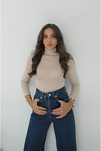 Havoş Beige High Neck Transparent Blouse