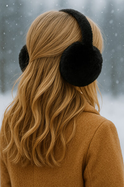 Butik Căști de iarnă din pluș negre pentru femei – model moale și elegant care menține urechile calde