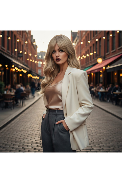 Ethab Ticaret شعر مستعار متوسط الطول من الألياف المموجة / شعر مستعار بلون الب...