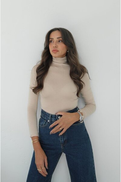 Havoş Beige High Neck Transparent Blouse