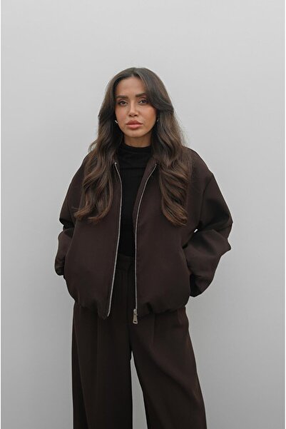 Havoş Кафяво яке с цип отпред