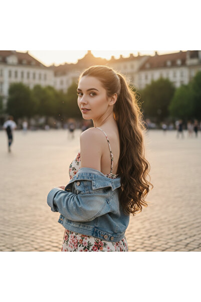 Afrodit Giyim ذيل حصان مموج مربوط / بني محمر