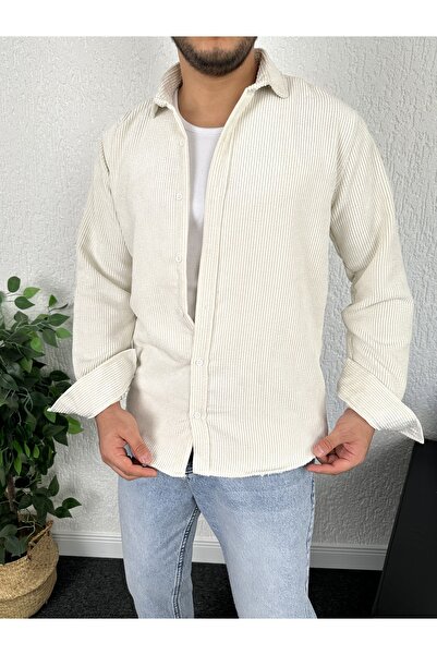 tetramoda Ανδρικό κανονικό μακρυμάνικο βελούδινο πουκάμισο