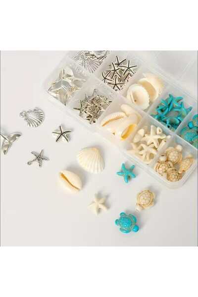 yiğit aksesuar Set de 40 bucăți de fructe de mare în cutie, stea de mare, broasca țestoasă și stridii, set de margele din piatră naturală