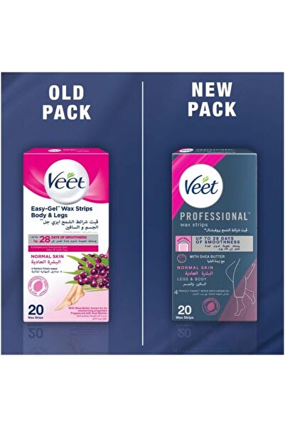 Veet شرائح شمع جل سهلة الاستخدام للجسم والساقين لإزالة الشعر من البشرة العادي...