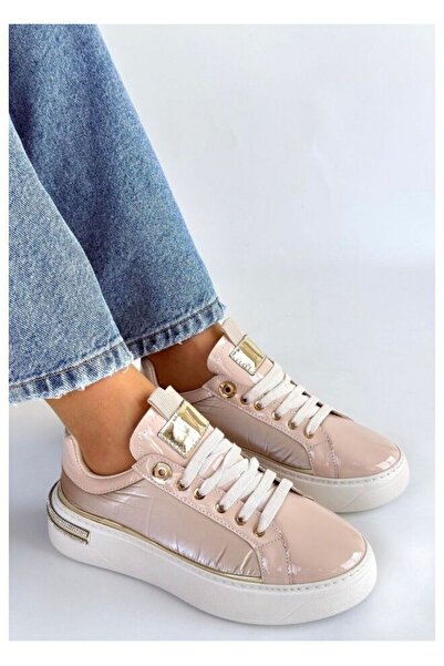 FRESCO SCARFS Fresco Scrafs Beige Patent Leather Parachute Detailed Lace-Up Sneakers 265603