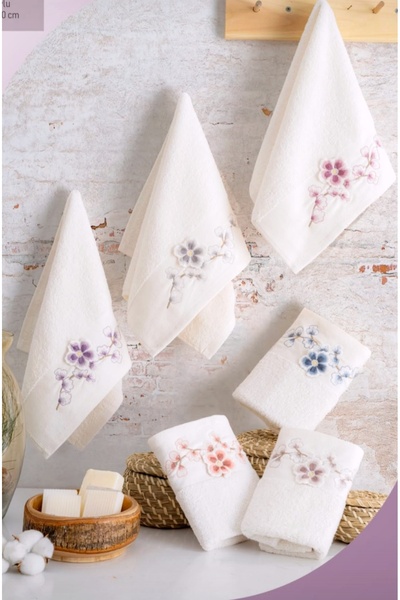 Nurpak Firuze 3D вишивка 100% бавовна 6 штук 50x90 см Рушник для обличчя