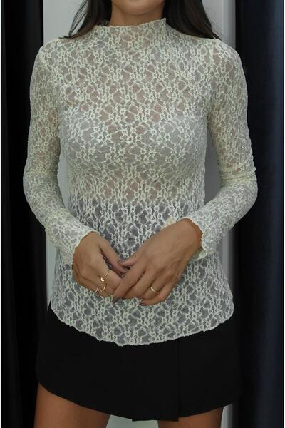 Havoş Ecru Half Fisherman Lace Blouse