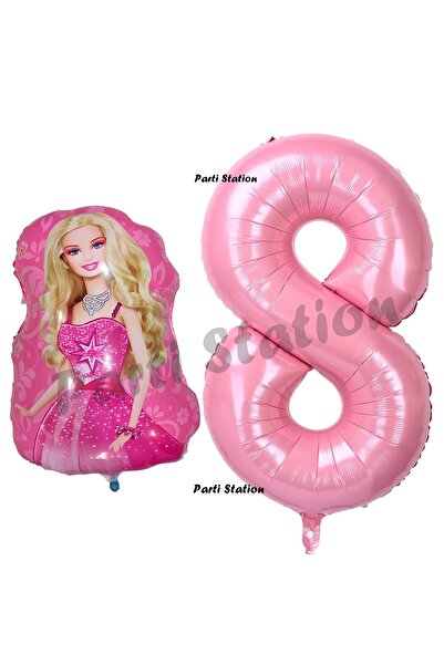 ikm balon Barbie Balon Konsept 8 Yaş Balon Set Barbie ve Pembe Rakam Balon Do...