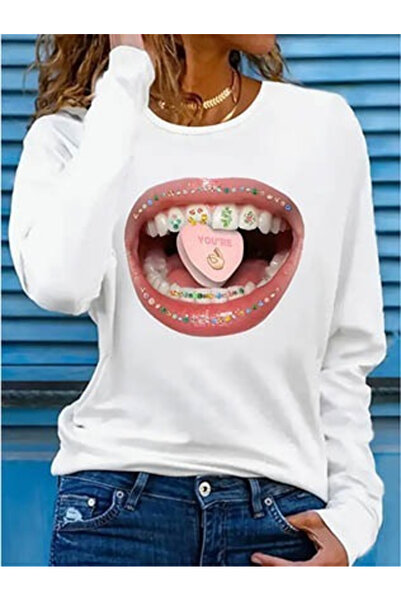 JANES Γυναικεία μακρυμάνικη μπλούζα με λαιμόκοψη με στάμπα βισκόζης