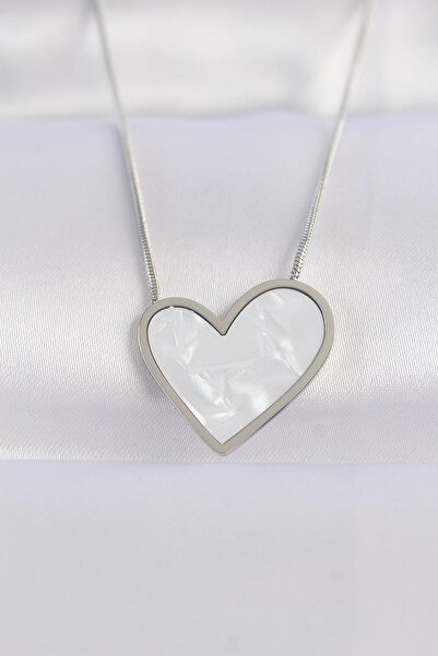 Inure Jewelry 316L سلسلة فولاذية فضية اللون نمط الرخام قلادة القلب