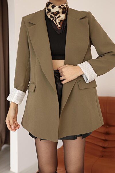 polle Kadın Haki Kol Detaylı Blazer Ceket