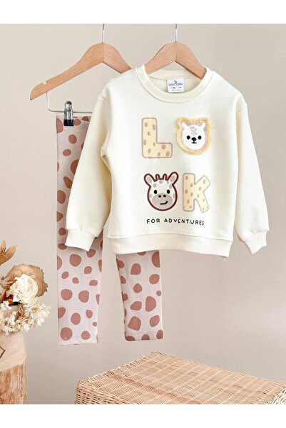 MİO طقم بنطلون ضيق للفتيات مصنوع من 3 خيوط قطنية بدون تطريز