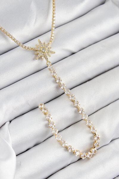 Inure Jewelry قلادة من النحاس الأصفر والزركون بحجر القطب النجمي موديل فضي الل...