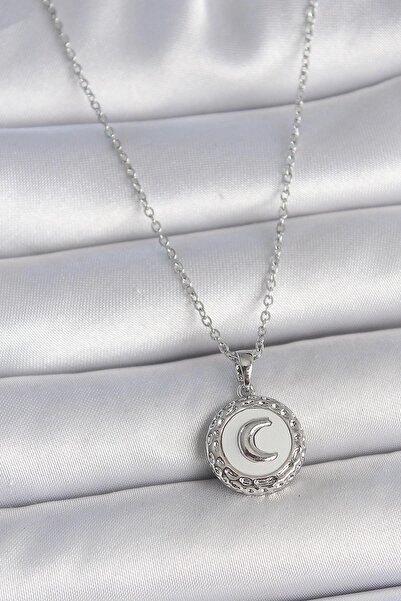 Inure Jewelry 316L الصلب الفضة اللون سلسلة الأبيض المينا الهلال المطرزة المنج...